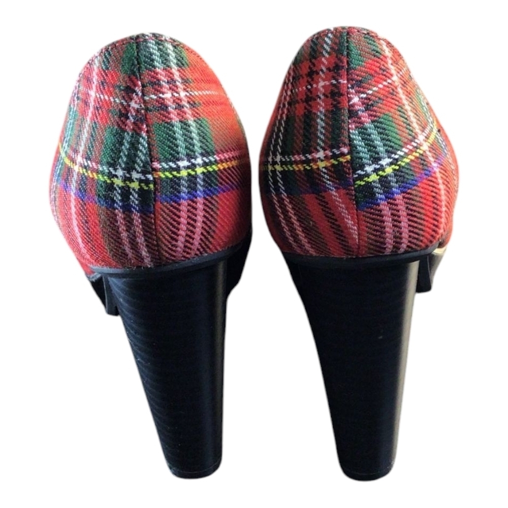CNE Red and Black Plaid Loafers with Fringe Accents - Picture 3 of 5